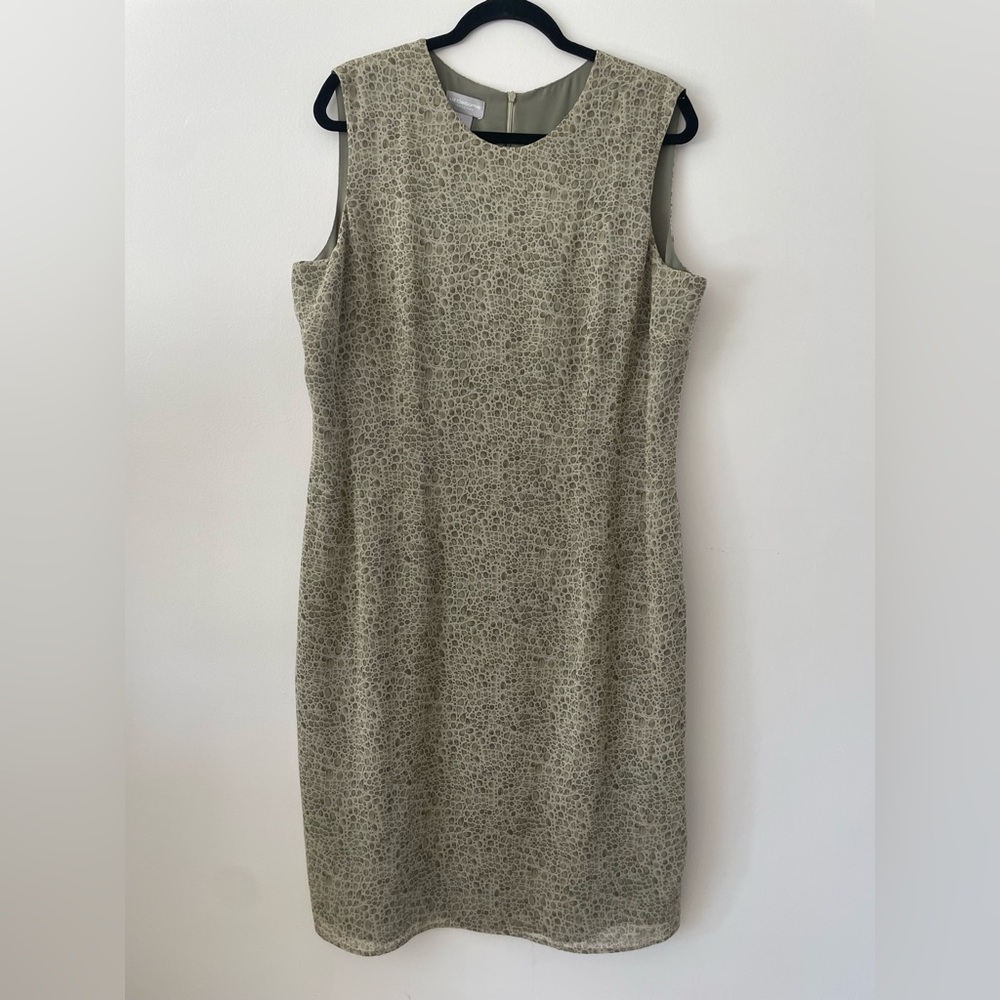 Liz Claiborne 100% Silk Crocodile Print Chic 90s Vintage Sheath Dress Women 16